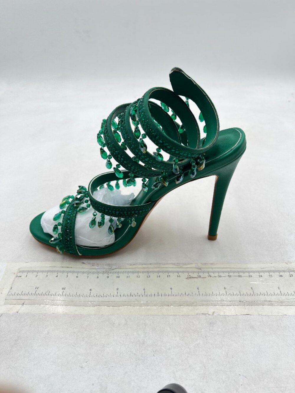 FSJ Green Open Toe Wrap Around Rhinestone Sandals Strappy Stiletto Heels - Picture 2 of 8